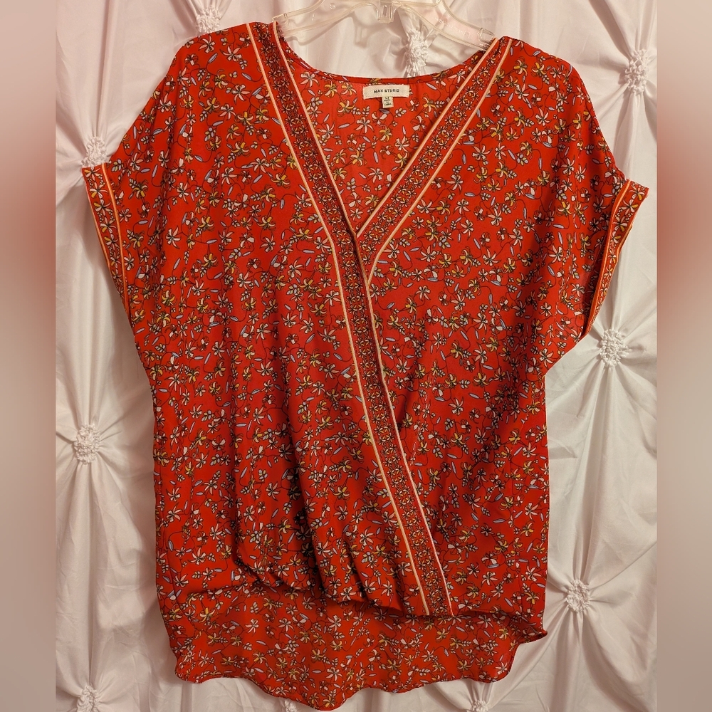 🖤*NWOT*🖤 Max Studio Red Wrap Blouse Short Sleeve MEDIUM